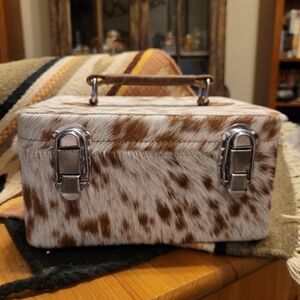 Cowhide Jewelry Organizer Case in Brown & White